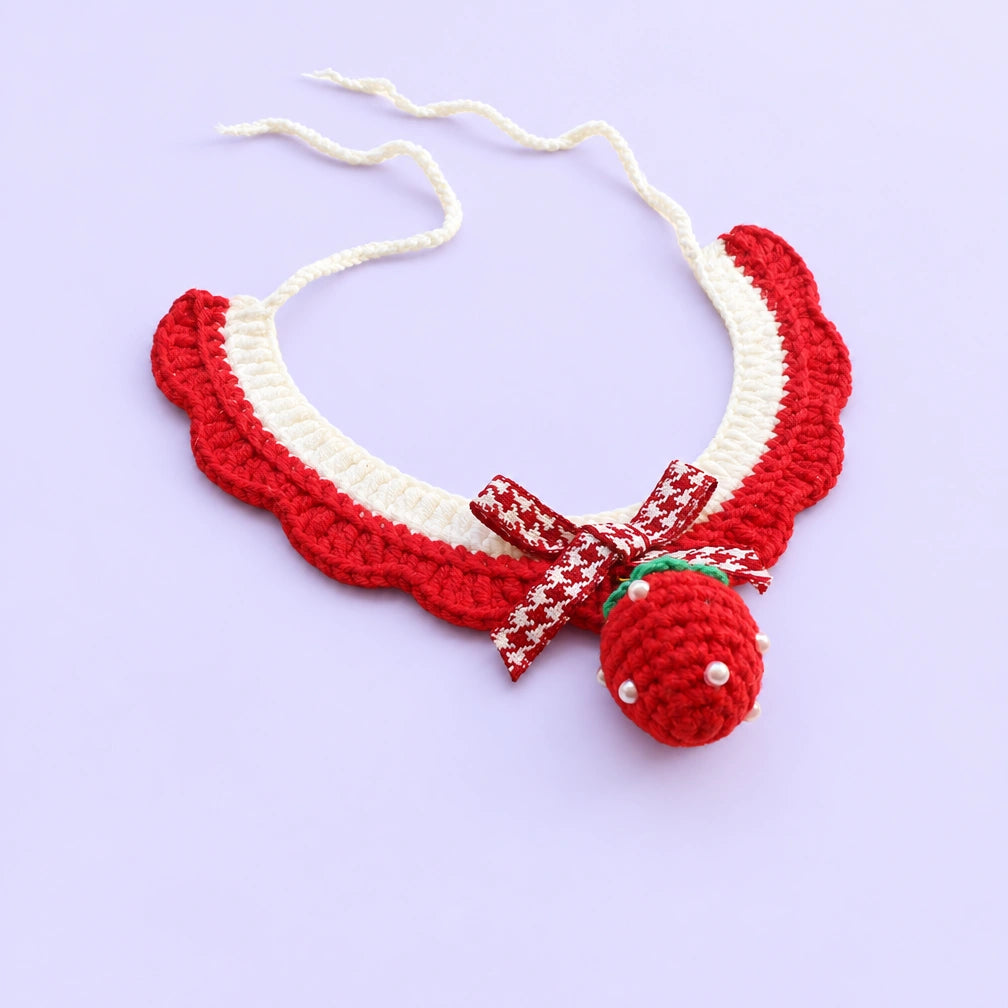 Red-and-White Strawberry Crochet Pet Collar