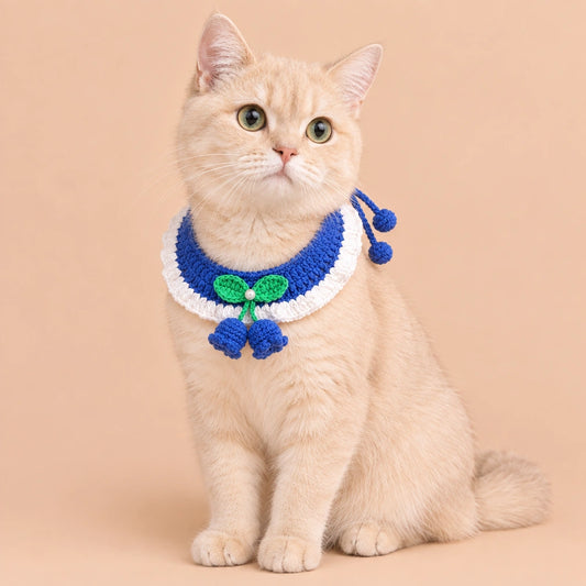 Blue Bow Tassel Crochet Pet Collar