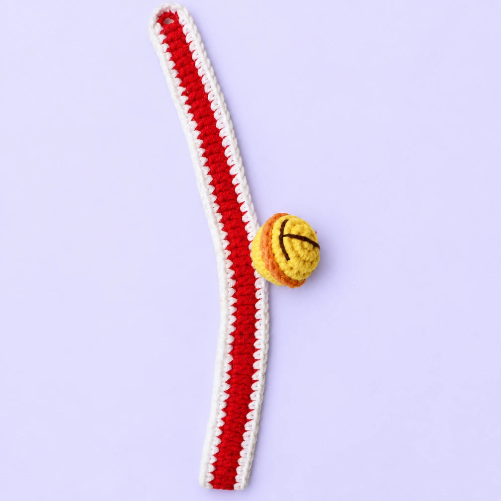 Red-and-White Bell Crochet Pet Collar