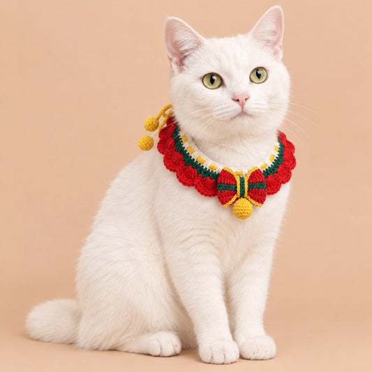 Christmas Ruffle Bell Crochet Pet Collar