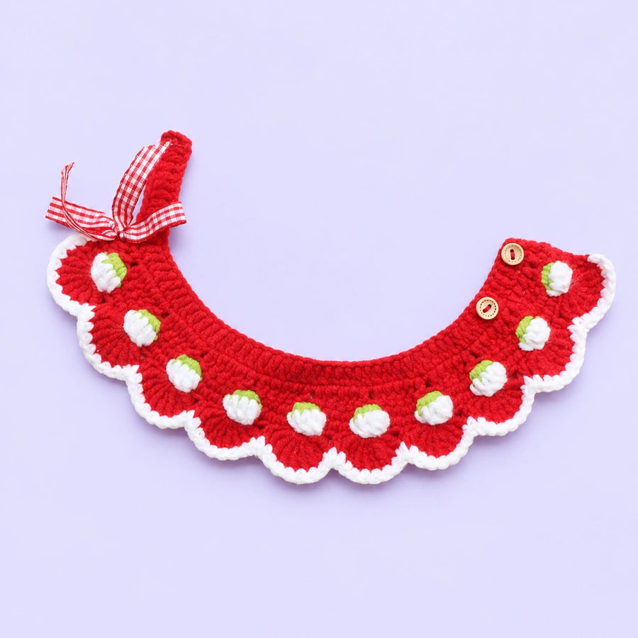 Red Daisy Scallop Crochet Pet Collar