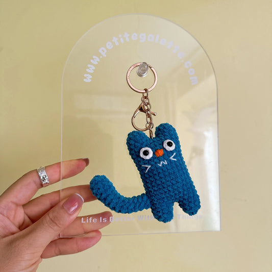 Blue Tall Cat Crochet Plush Keychain