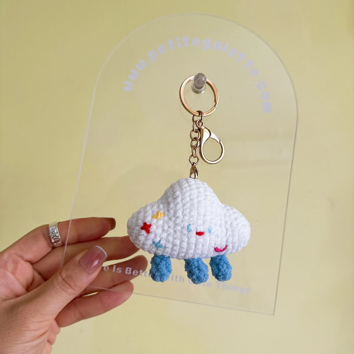 Smiling Cloud Crochet Plush Keychain