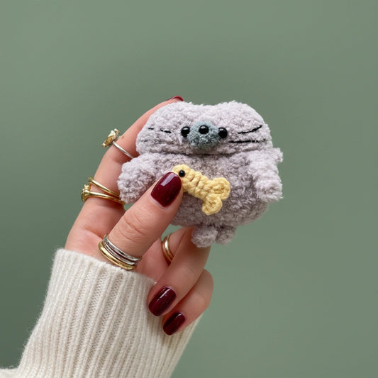 Gray Seal Crochet AirPods Case