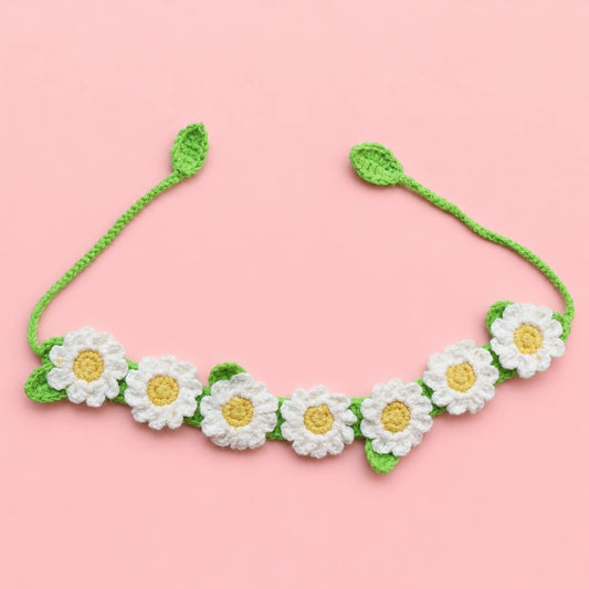 White Daisy Crochet Pet Collar