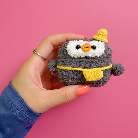 Gray Penguin Crochet AirPods Case