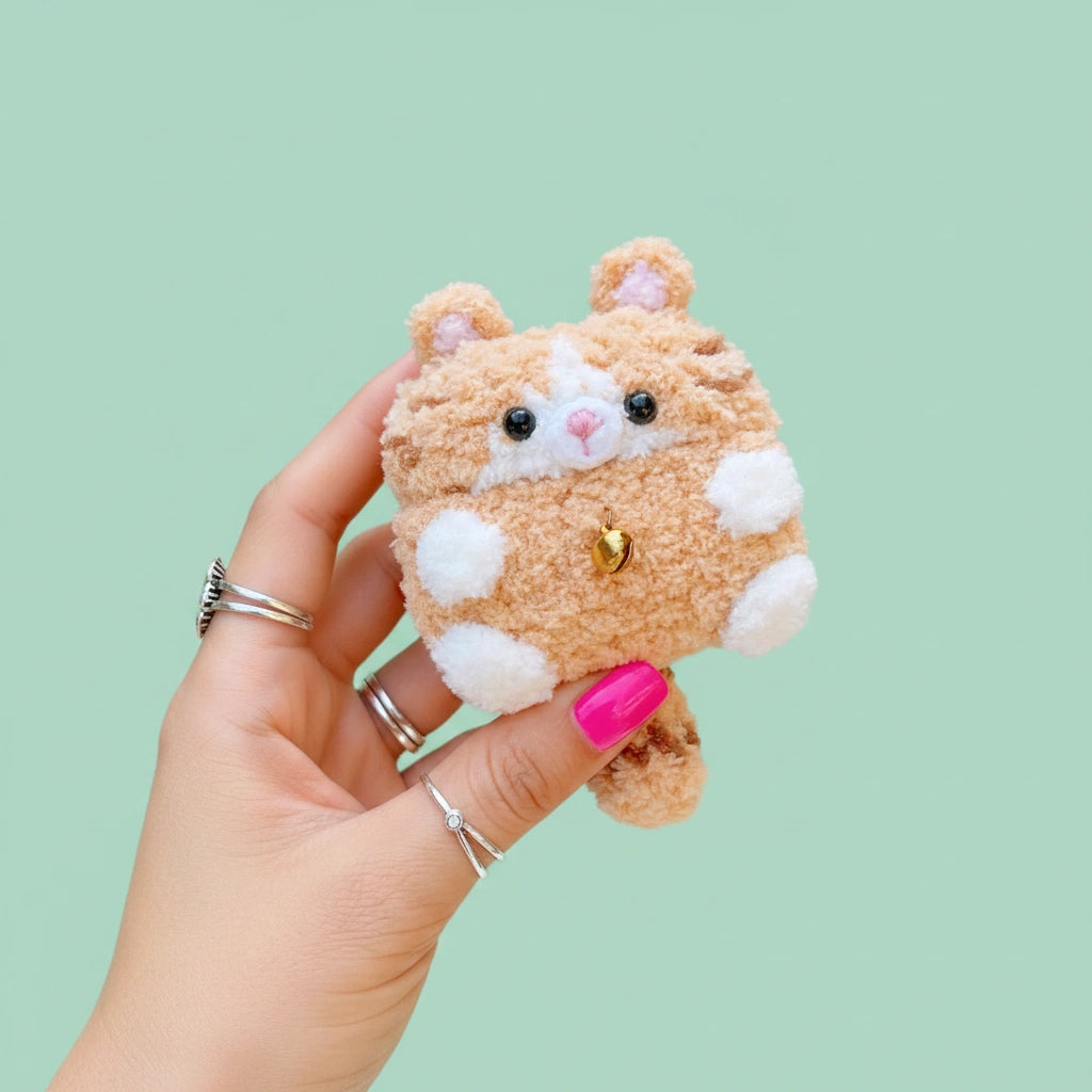 Orange and White Cat Crochet AirPods Case