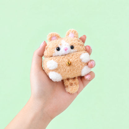 Orange and White Cat Crochet AirPods Case