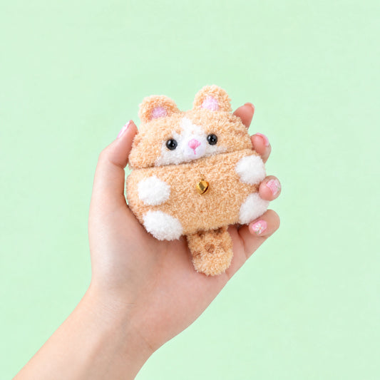 Orange and White Cat Crochet AirPods Case