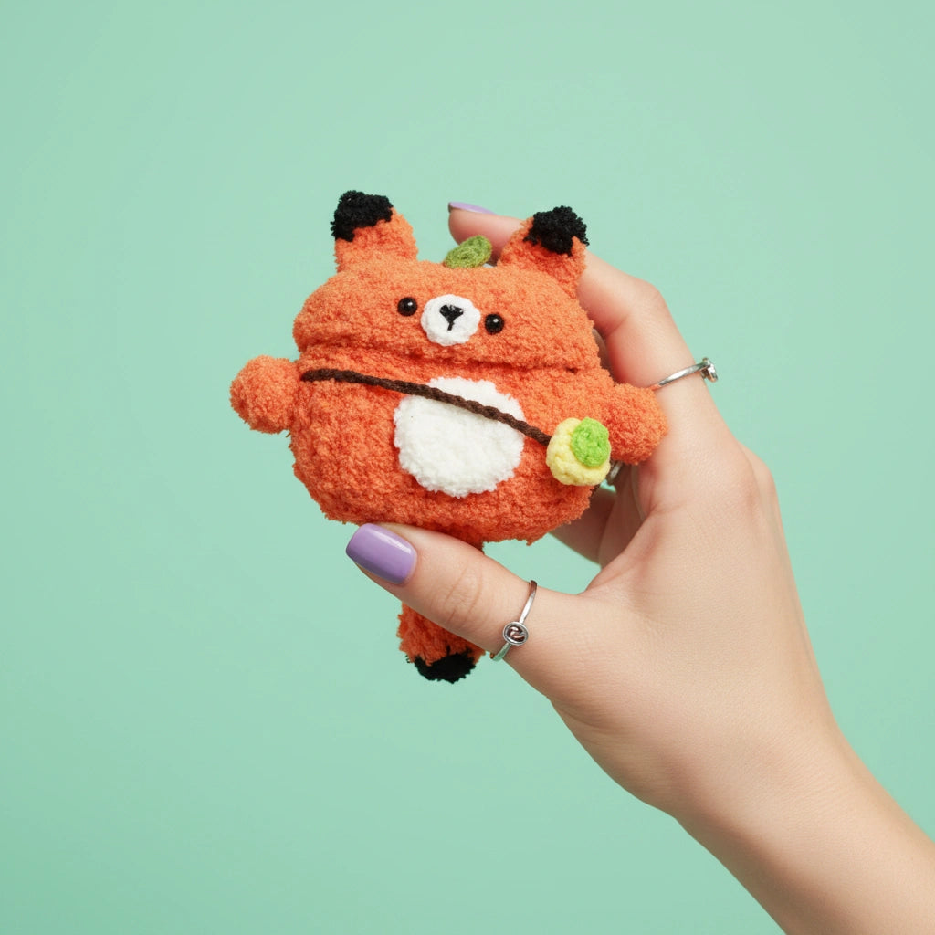 Orange Fox Crochet AirPods Case