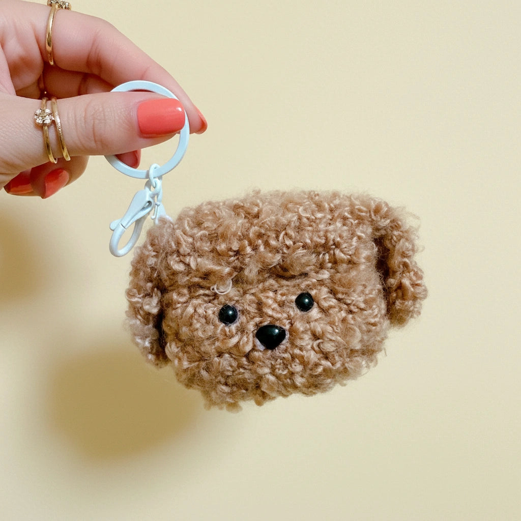 Brown Curly Dog Crochet AirPods Case