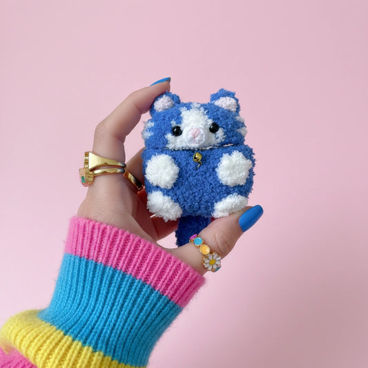 Blue Cat Crochet AirPods Case