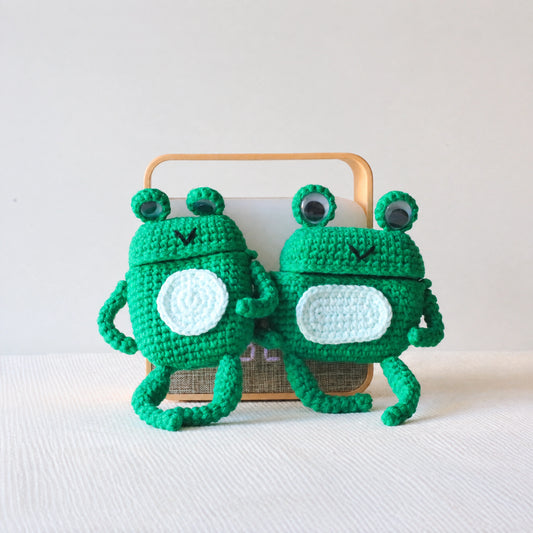 Green Frog Crochet AirPods Case