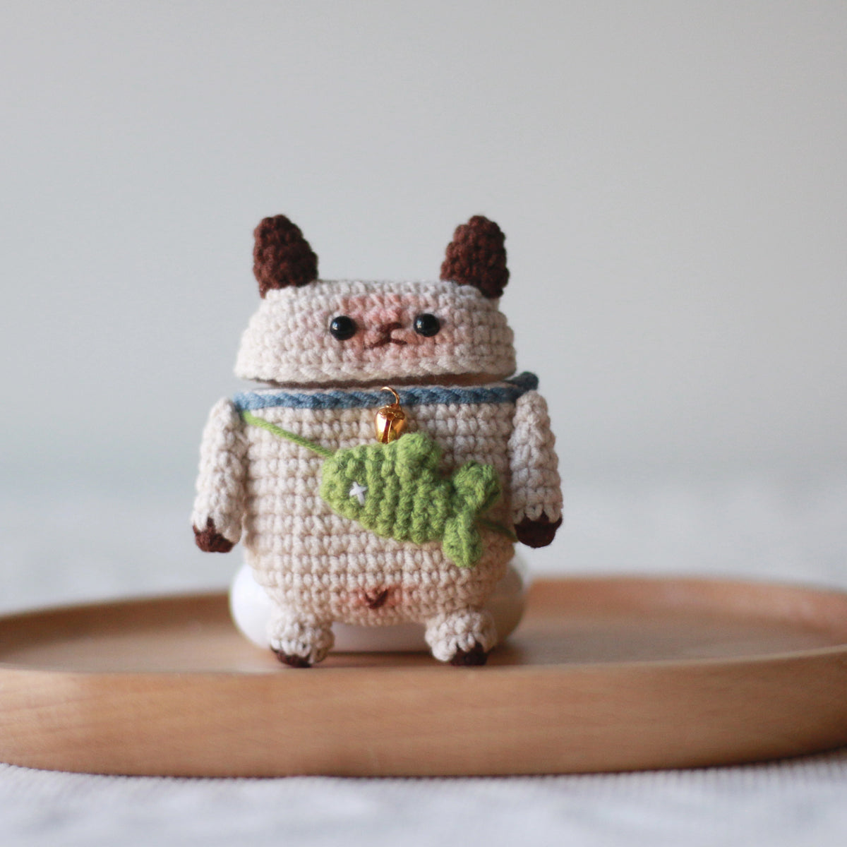 Beige Cat Crochet AirPods Case