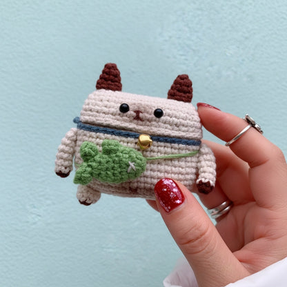 Beige Cat Crochet AirPods Case