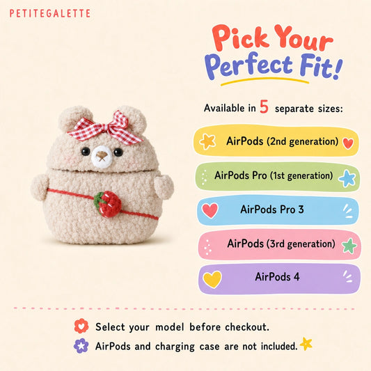 Light Brown Strawberry Bear Crochet AirPods Case