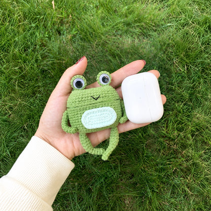 Dark Green Frog Crochet AirPods Case
