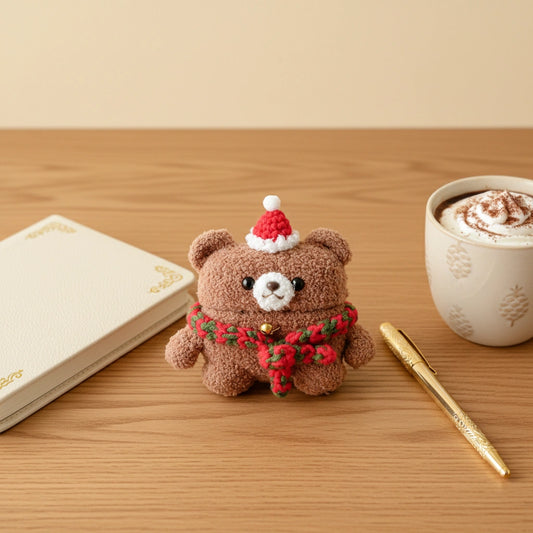 Christmas Brown Bear Crochet AirPods Case
