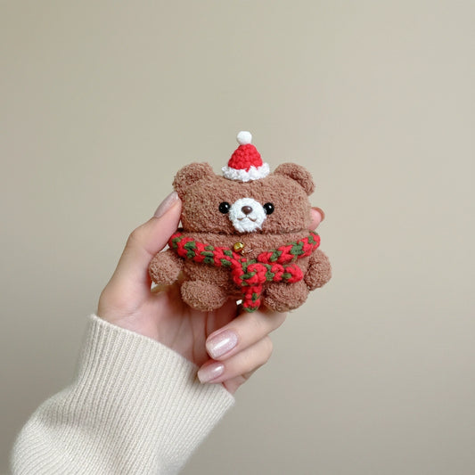 Christmas Brown Bear Crochet AirPods Case