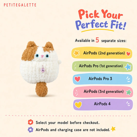 Brown and White Cat Crochet AirPods Case