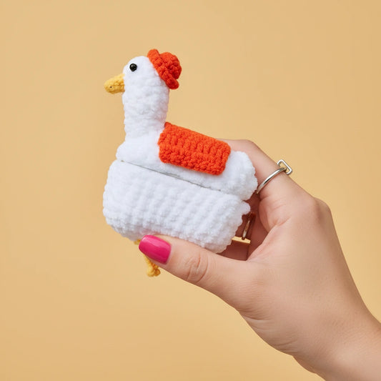 White Duck Crochet AirPods Case