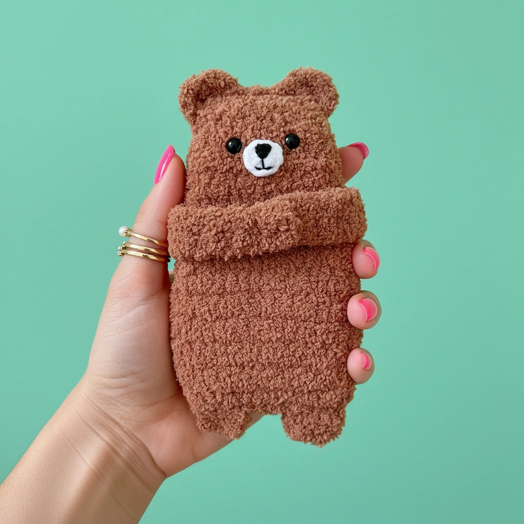 Chocolate Brown Hugging Bear Crochet AirPods Case