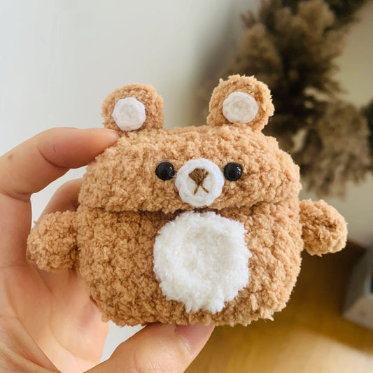 Caramel Bear White Belly Crochet AirPods Case