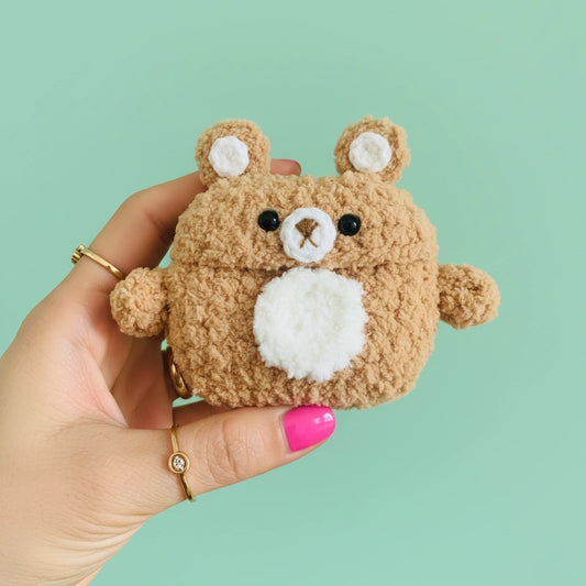 Caramel Bear White Belly Crochet AirPods Case