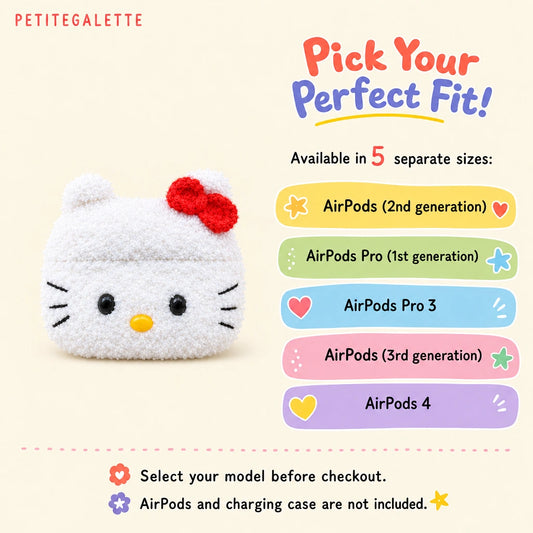 White Cat Red Bow Crochet AirPods Case