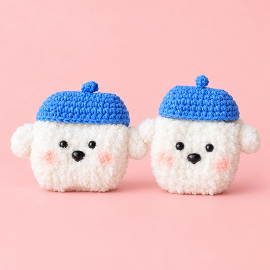 Blue Beret Puppy Crochet AirPods Case
