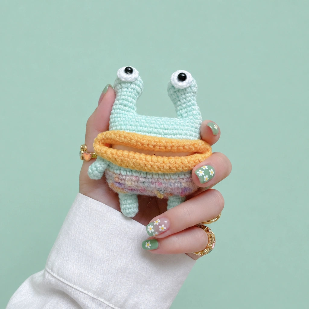 Mint Frog Crochet AirPods Case