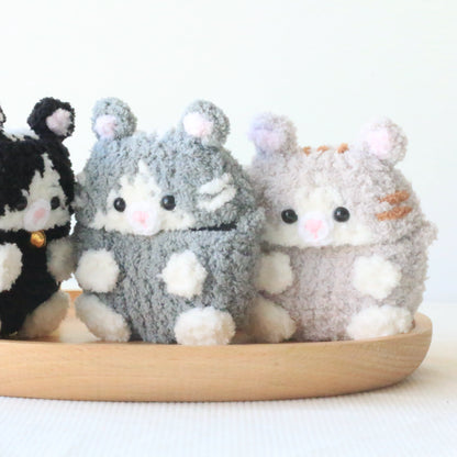 Gray Striped Cat Crochet AirPods Case