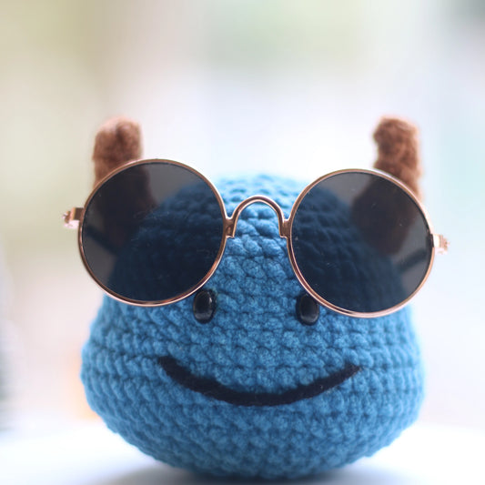 Blue Horned Monster Crochet Plush Keychain