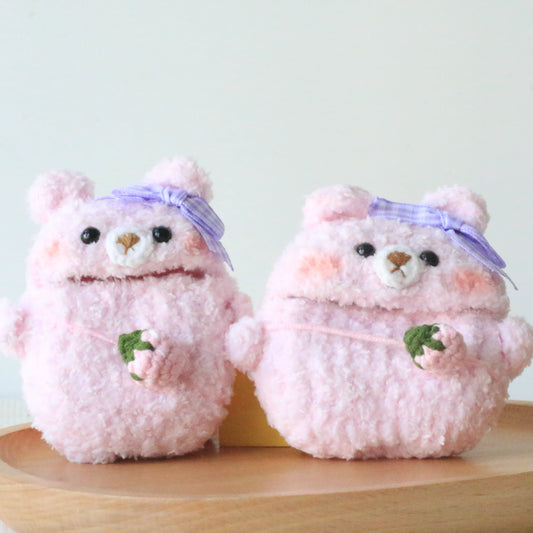 Pink Strawberry Bear Crochet AirPods Case