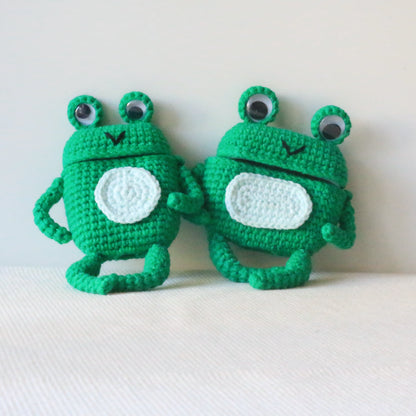 Dark Green Frog Crochet AirPods Case