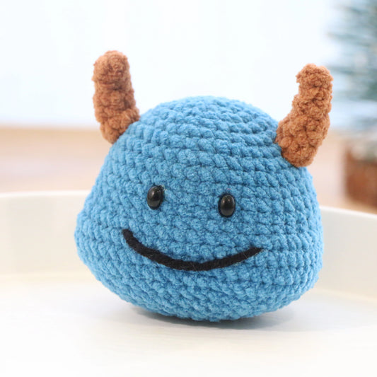 Blue Horned Monster Crochet Plush Keychain