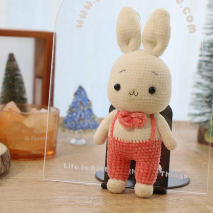 Pink Overalls Bunny Crochet Doll Keychain