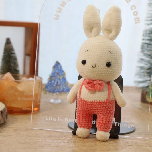 Pink Overalls Bunny Crochet Doll Keychain