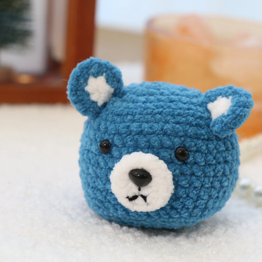 Blue Bear Head Crochet Keychain