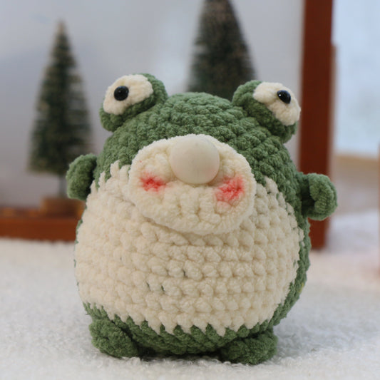 Green-and-Cream Frog Crochet Plush Keychain