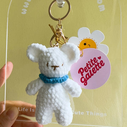 White Bear Blue Scarf Crochet Doll Keychain