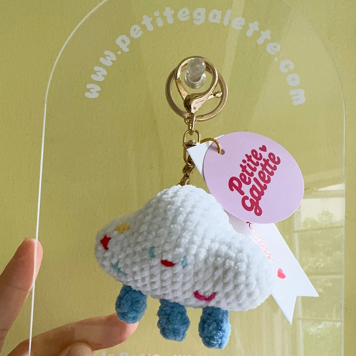 Smiling Cloud Crochet Plush Keychain