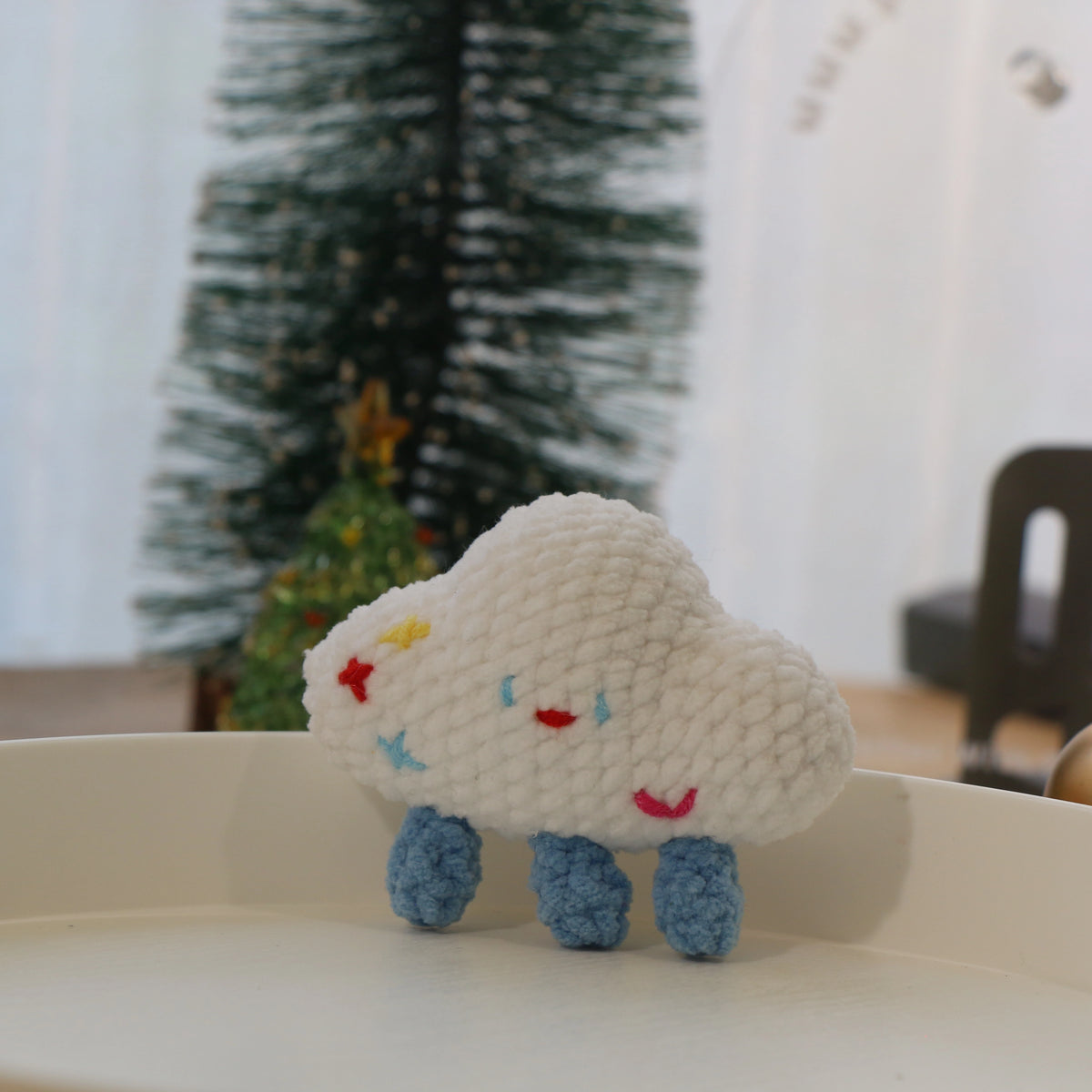Smiling Cloud Crochet Plush Keychain