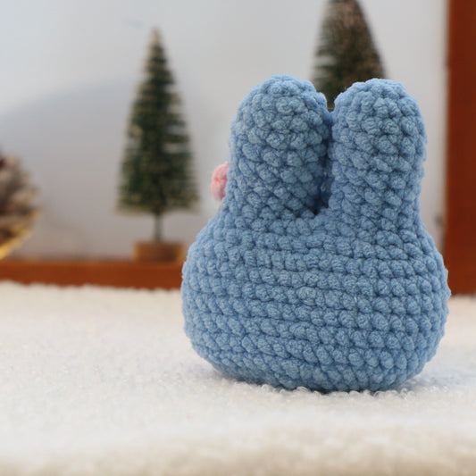 Blue Bow Bunny Crochet Plush Keychain
