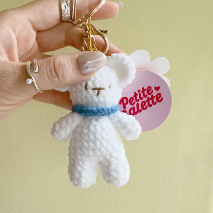 White Bear Blue Scarf Crochet Doll Keychain