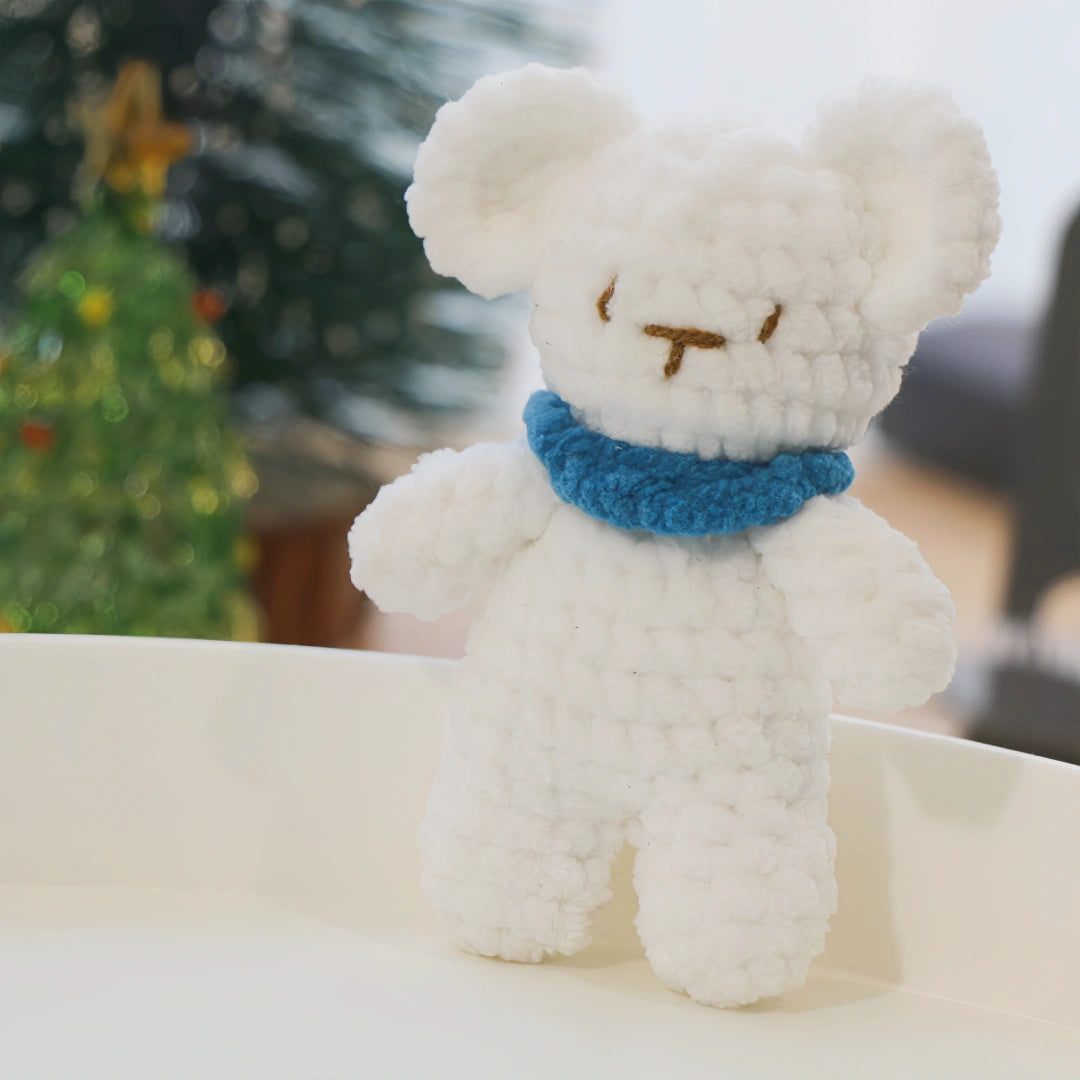White Bear Blue Scarf Crochet Doll Keychain