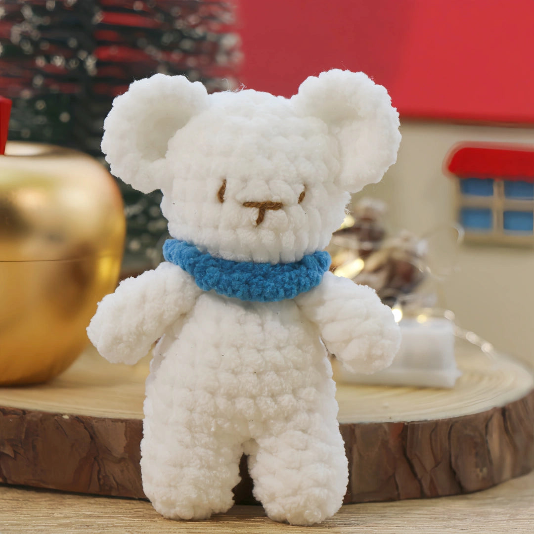 White Bear Blue Scarf Crochet Doll Keychain