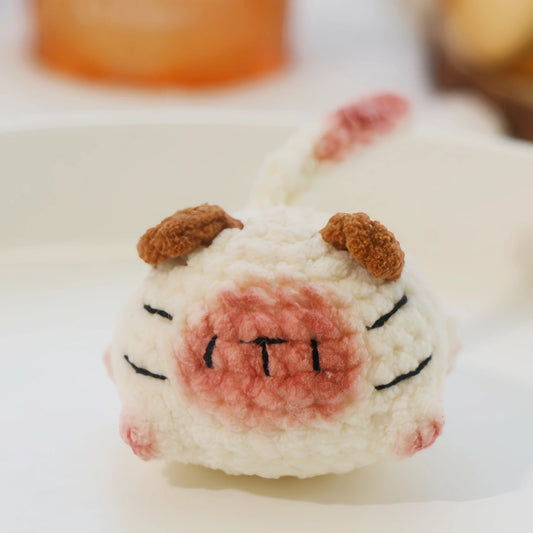 White Long-Eared Pig Crochet Plush Keychain