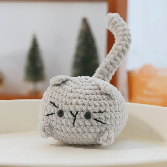 Gray Long-Tail Cat Crochet Plush Keychain