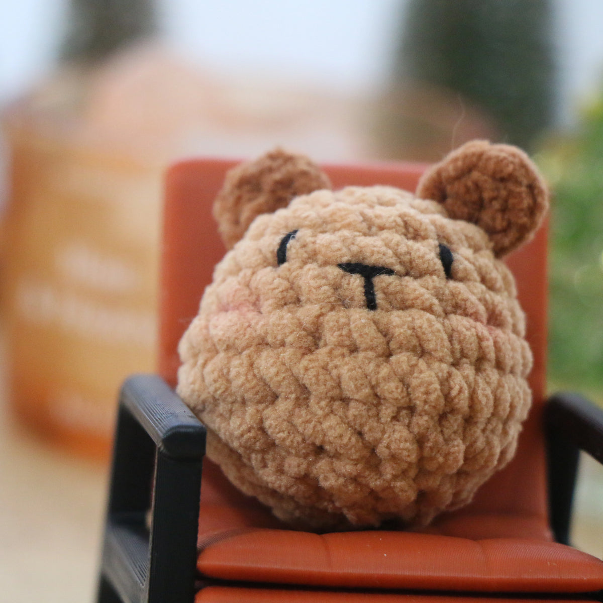 Round Brown Bear Crochet Plush Keychain